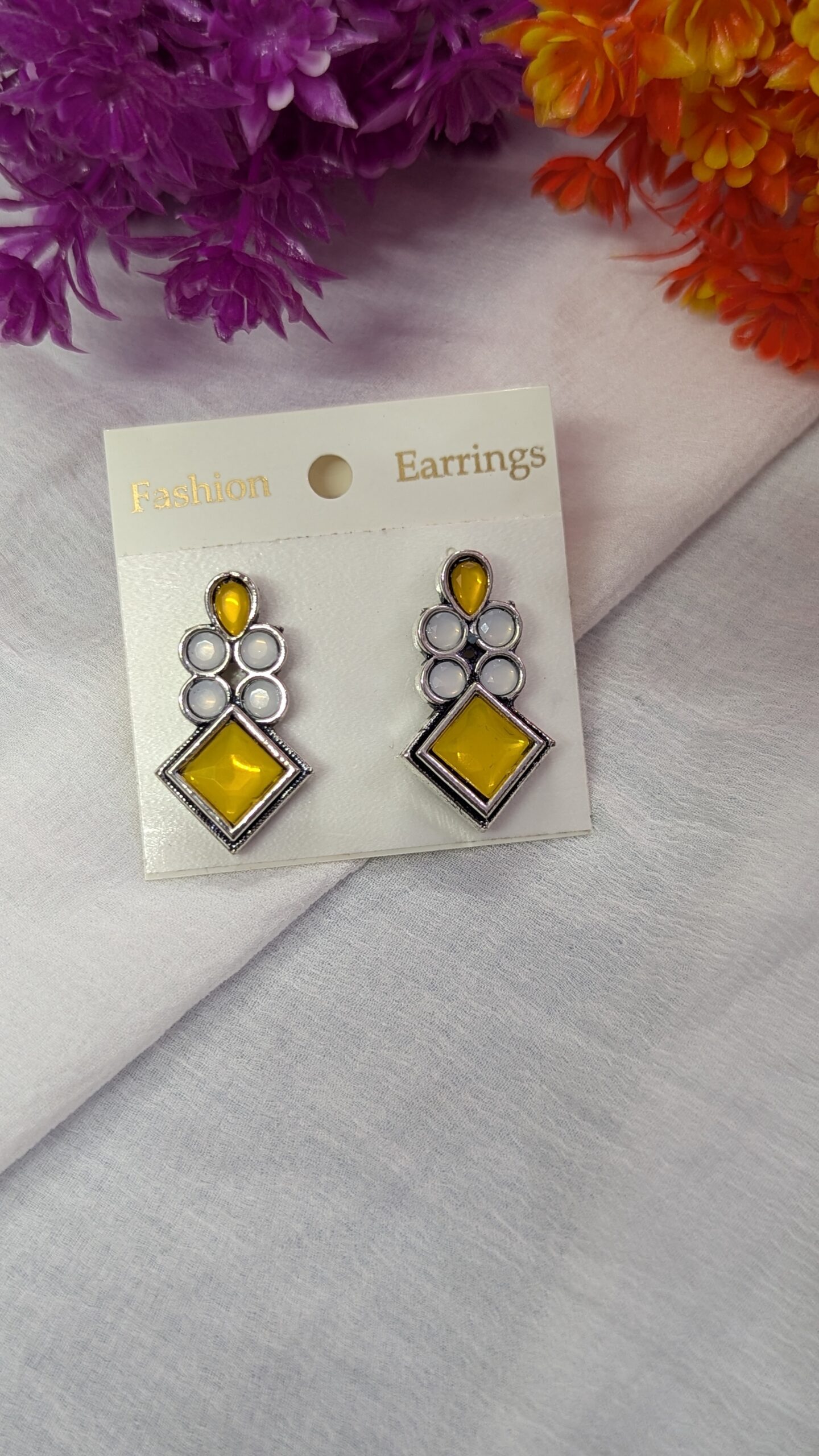Stud type oxidised earrings_Yellow