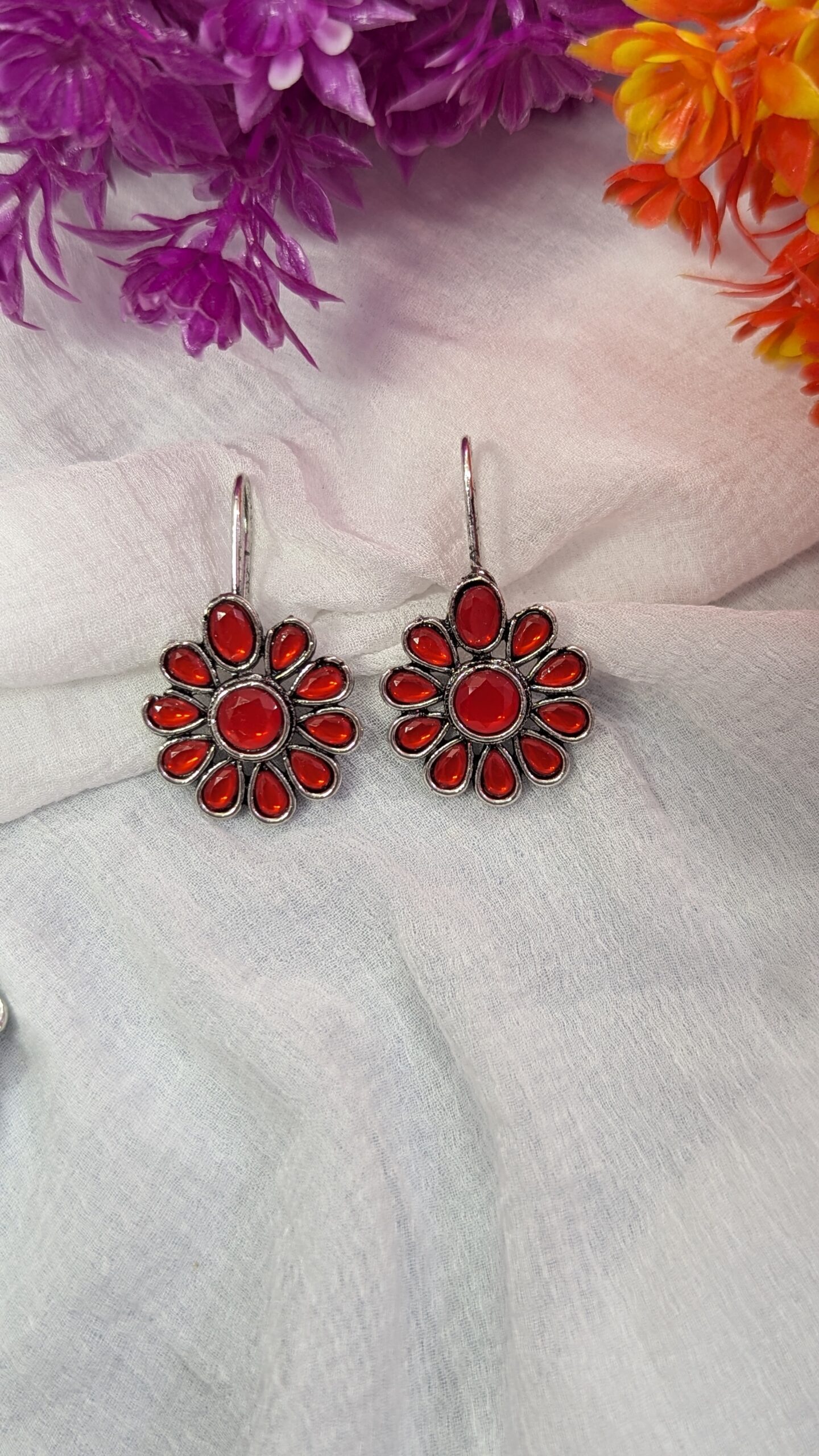 Hook oxidised earrings_Red