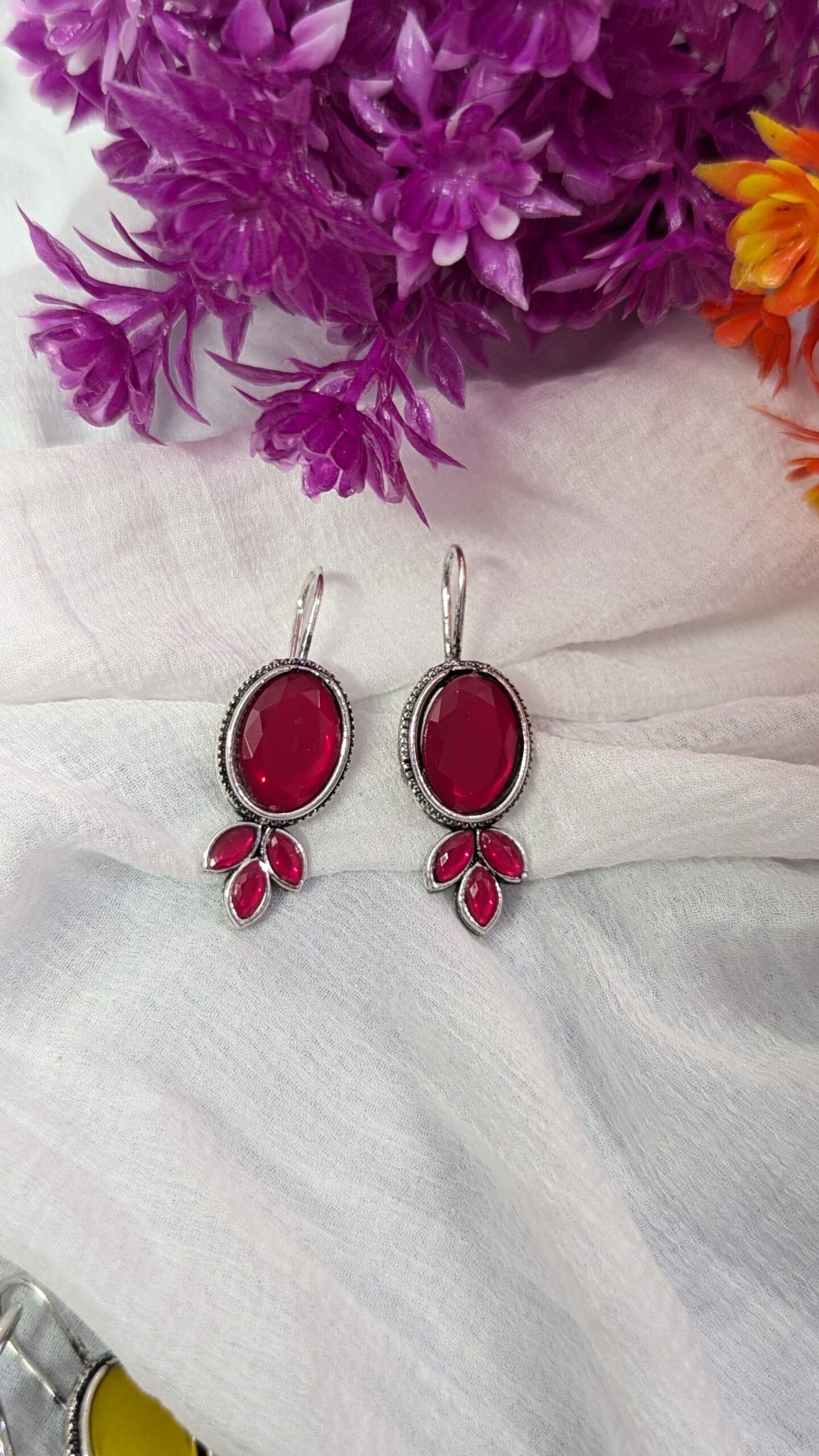 Hook oxidised earrings_ Red