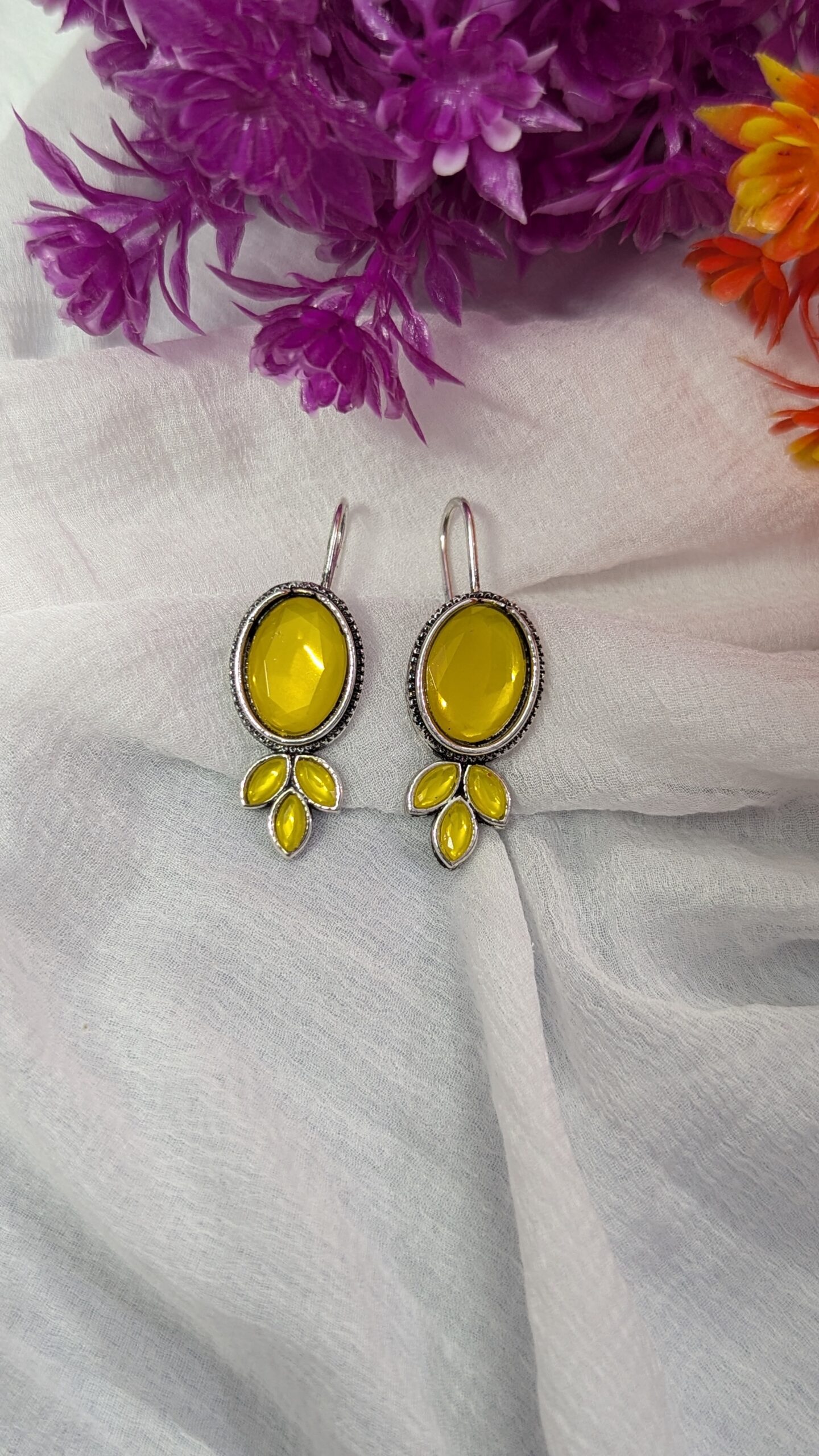 Hook oxidised earrings_ Yellow