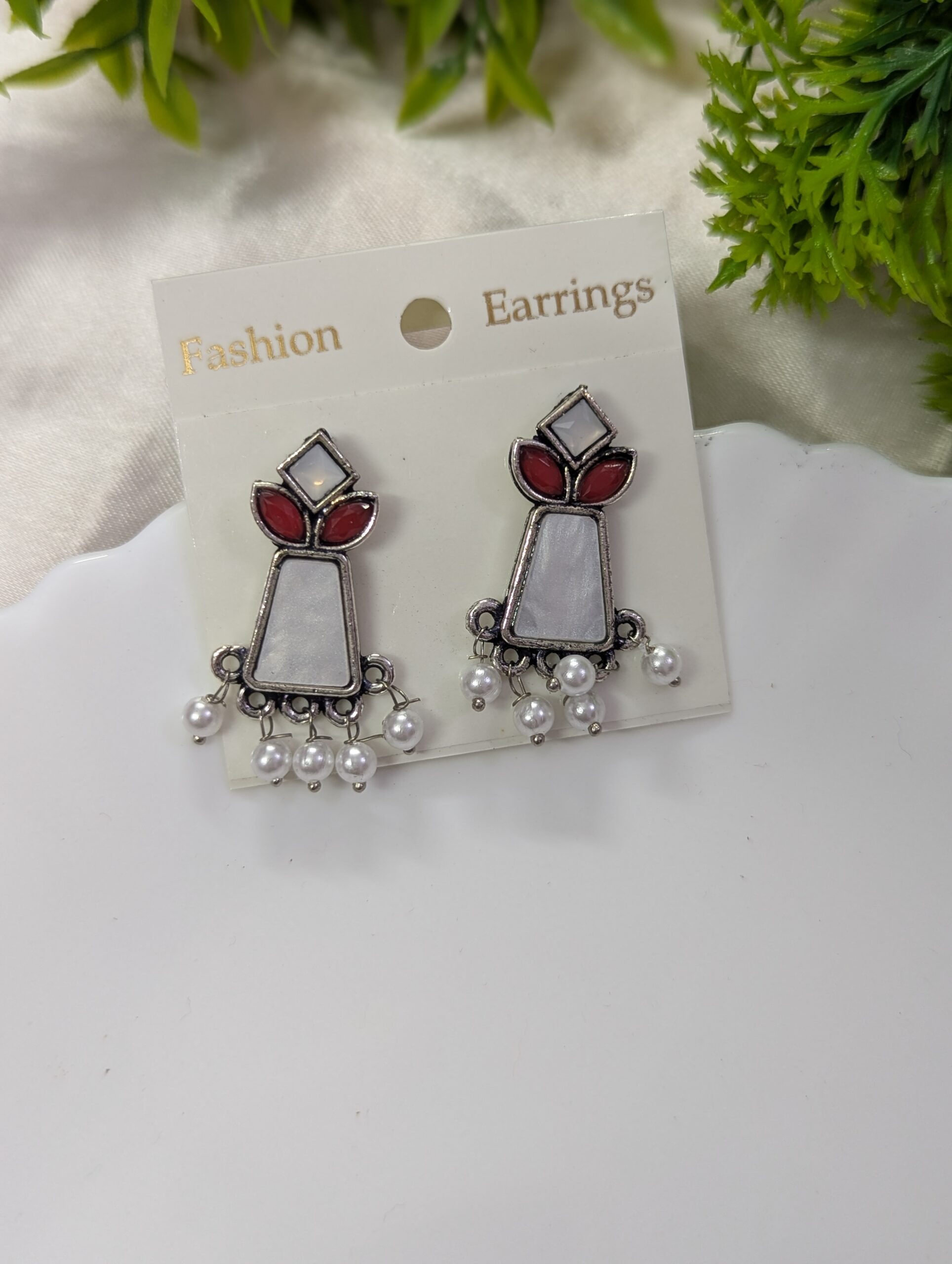 Hook oxidised earrings_Red