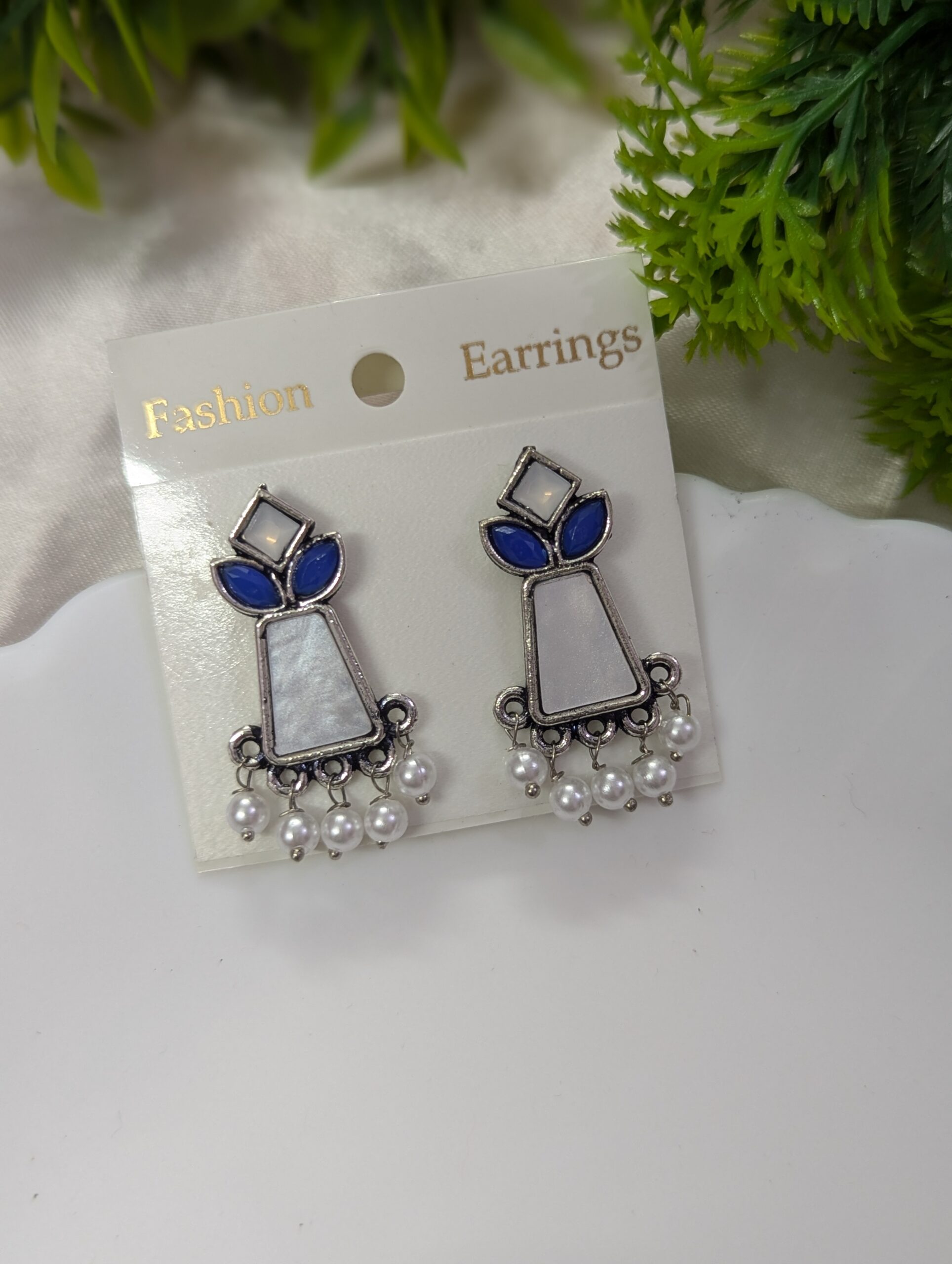 Hook oxidised earrings_Blue