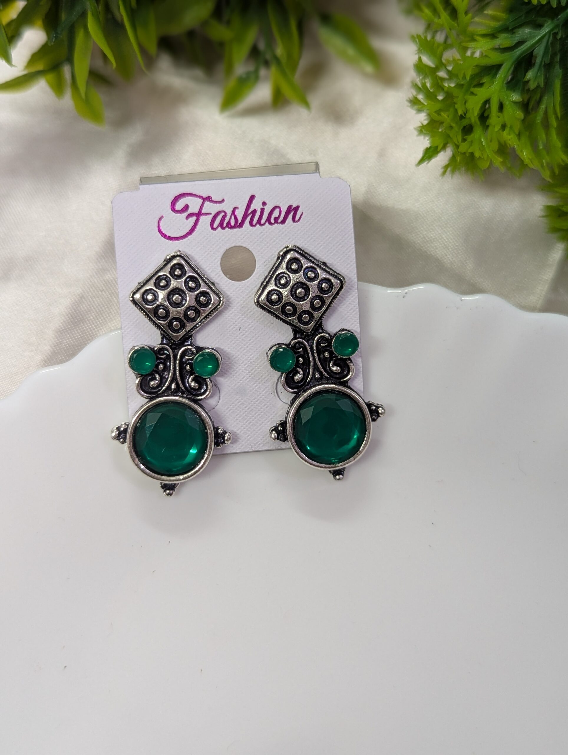 Stud type oxidised earrings _ Green