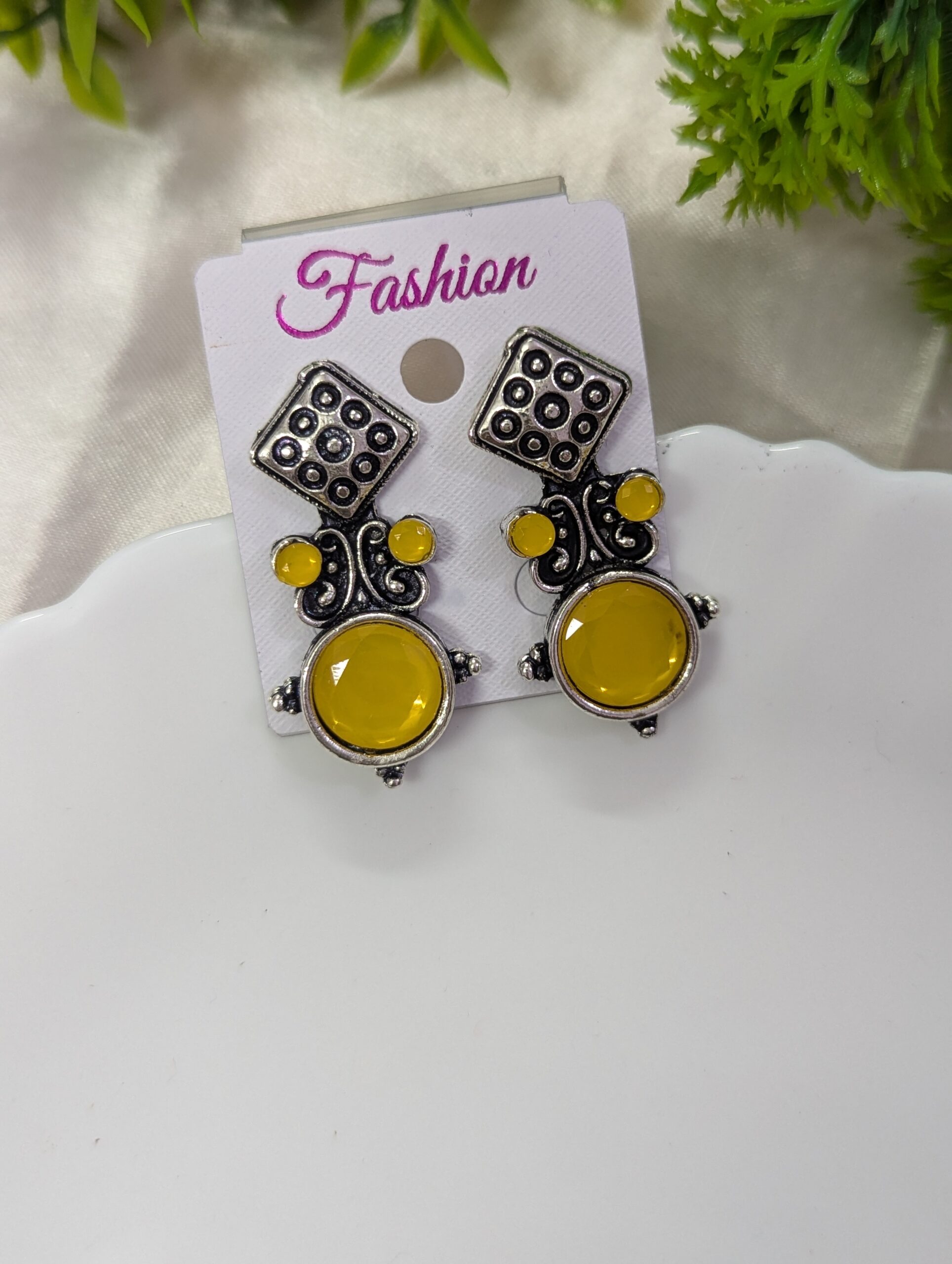Stud type oxidised earrings _ Yellow