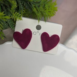 Heart velvet studs_Pink