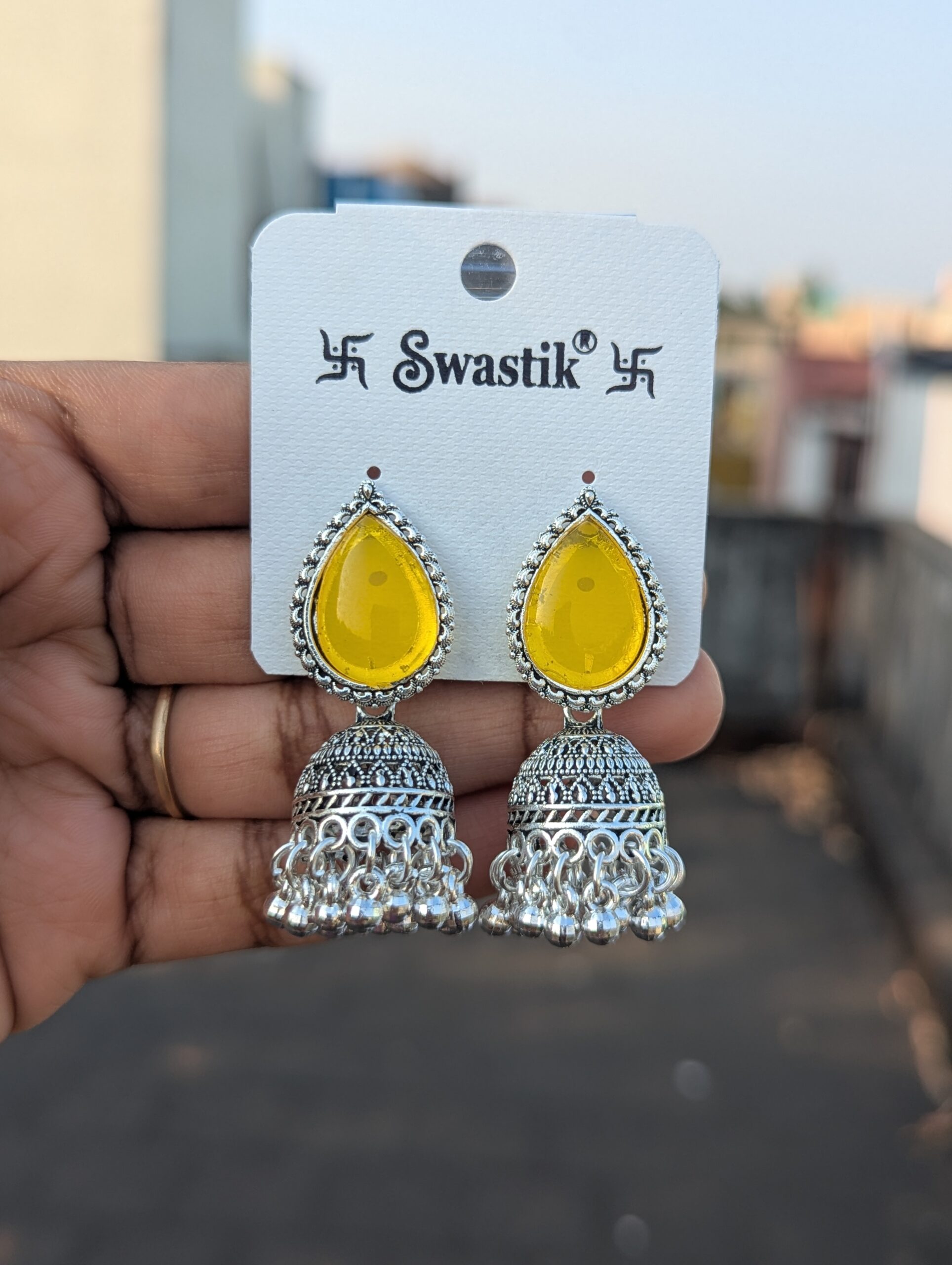 Silver jhumka_Yellow