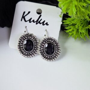 Oxidized Stone Hook Earrings