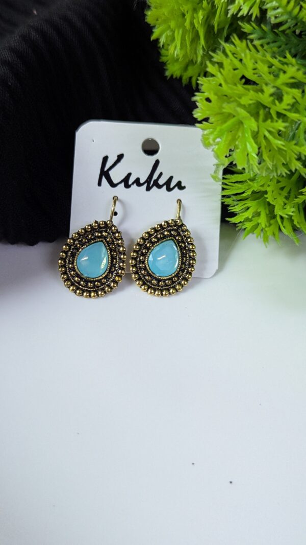 Oxidized Stone Hook Earrings