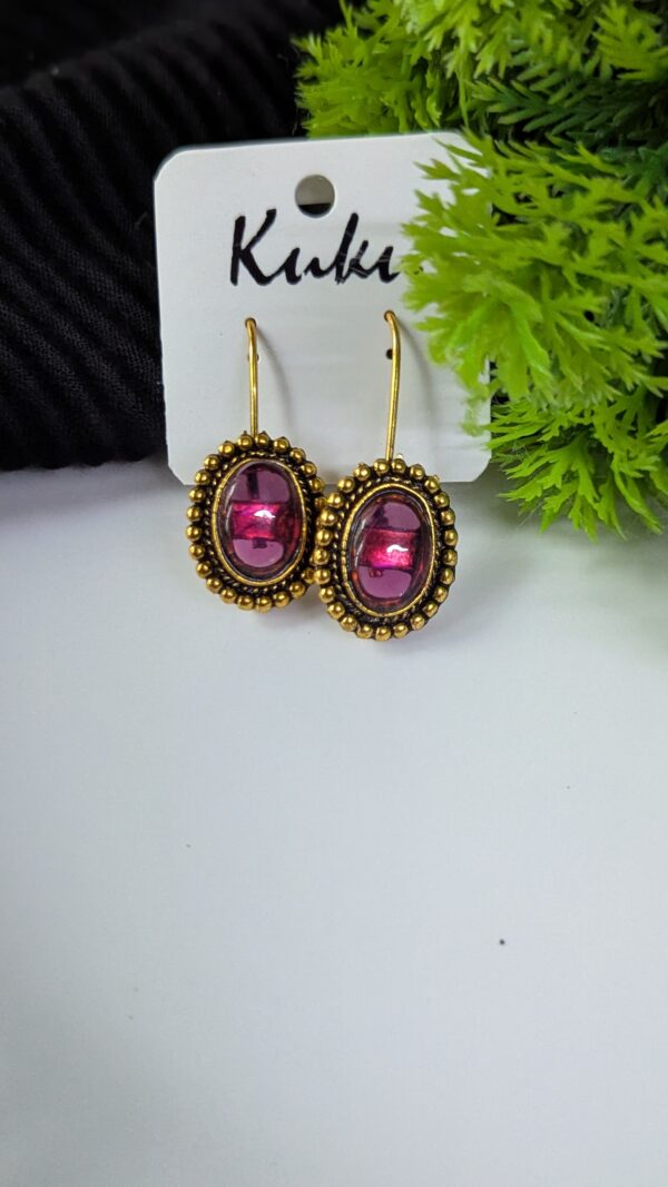Oxidized Stone Hook Earrings