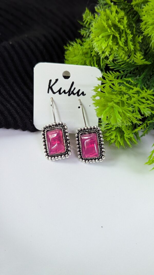 Oxidized Stone Hook Earrings