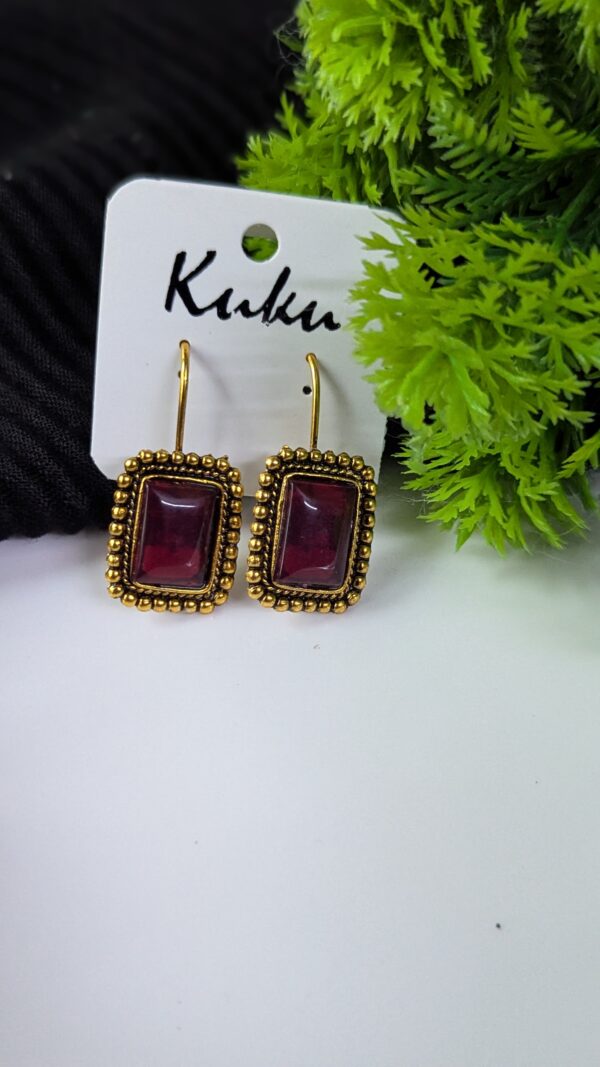 Oxidized Stone Hook Earrings