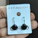 Black Circle Stone Leverback Earring