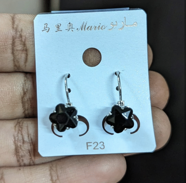 Black Flower Stone Leverback Earring