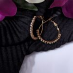 Gold Plated Stone Hoop Earrings_Medium Size