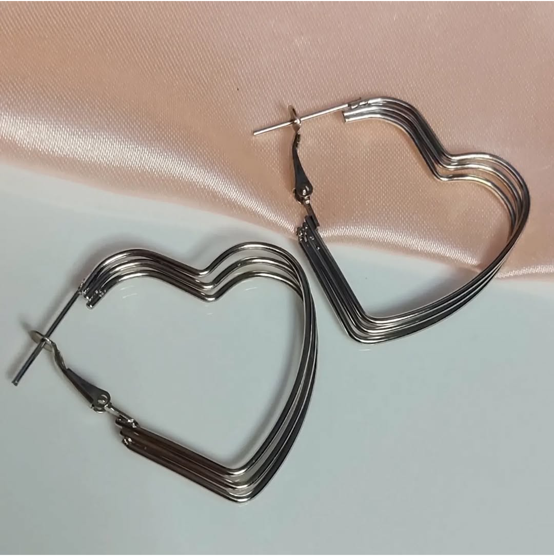 Heart 3 Layer Hoop Earrings
