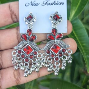 Oxidized Stone Earrings_Maroon