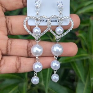 Pearl Drop Heart Korean Earrings