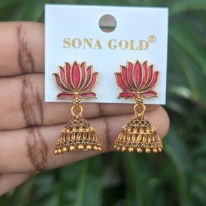 Pink Lotus Jhumka _ Small Size