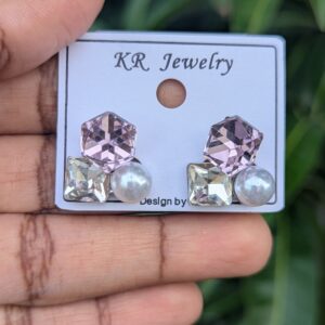 Trendy Crystal Korean Studs_Pink