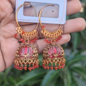 Hoop Lotus Jhumka_Red