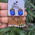 Festive Stone Jhumka_Blue