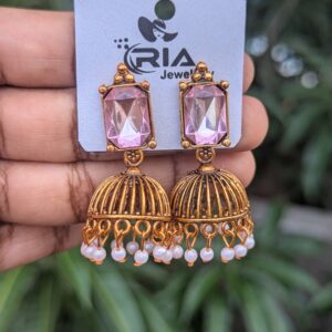Festive Stone Jhumka_Lite Pink