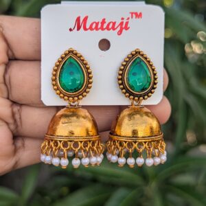 Festive Stone Jhumka_Green