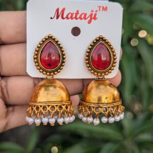 Festive Stone Jhumka_Red
