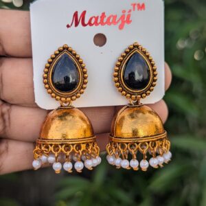 Festive Stone Jhumka_Black