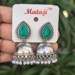 Silver Stone Jhumka_Green
