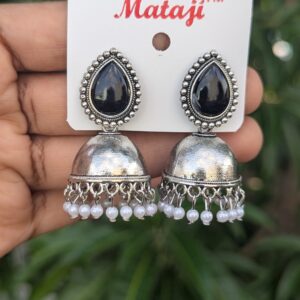 Silver Stone Jhumka_Black