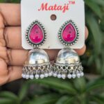 Silver Stone Jhumka_Pink