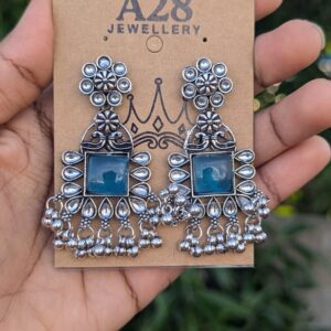 Oxisdised Silver Earring_Sea Blue