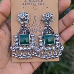 Oxisdised Silver Earring_Green
