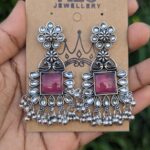 Oxisdised Silver Earring_Wine Color