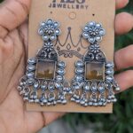 Oxisdised Silver Earring_Green