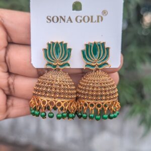 Lotus Jhumka_Green