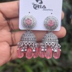 Beads Silver Jhumka_Pink