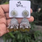 Beads Silver Jhumka_Green