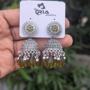 Beads Silver Jhumka_Green