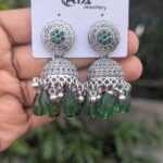 Beads Silver Jhumka_Dark Green