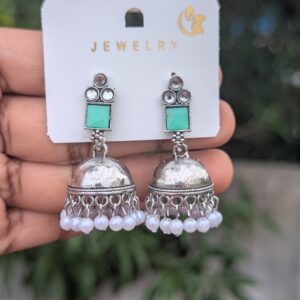 Silver Jhumka_Green