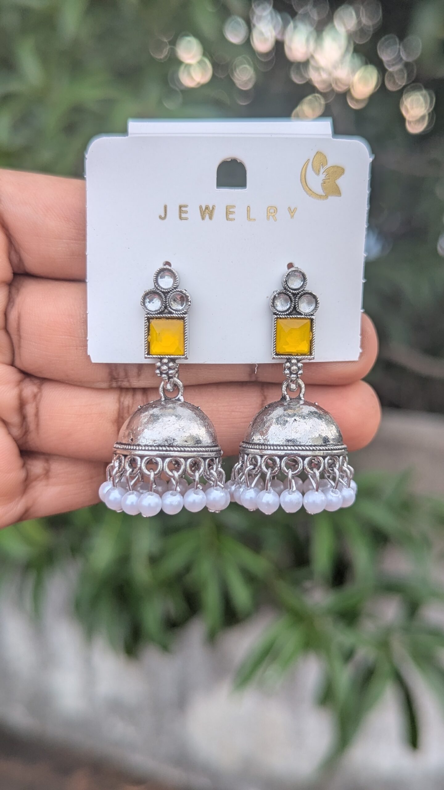 Silver Jhumka_Yellow