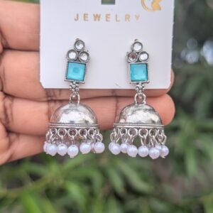 Silver Jhumka_Sky Blue