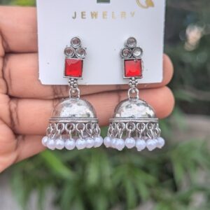 Silver Jhumka_Red