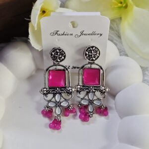 Oxisdized Stone Earring_Pink
