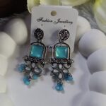 Oxisdized Stone Earring_Sky Blue