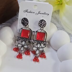Oxisdized Stone Earring_Red
