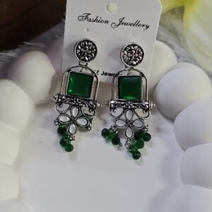 Oxisdized Stone Earring_Green