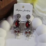 Oxidized Stone Earring_Maroon